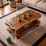 Organic Solid Wood Coffee Table with Storage Shelf | Modern Live Edge Center Table TT006-8710