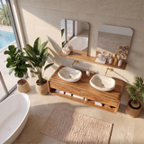 Modern Double Sink Floating Bathroom Vanity with Two Drawers & Open Shelf TH003-9TFD3FP