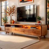 Modern TV Stand with 4 Enclosed Storage Compartments & 2 Open Media Shelves