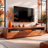 Modern TV Stand with 3 Enclosed Storage Compartments & Long Open Media Shelf