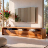 Modern TV Stand with 4 Enclosed Storage Compartments & Long Open Shelf