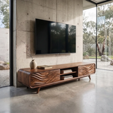 Wave Carved TV Stand with Cabinets & Open Shelves | Modern Media Console TH003-5DZA7TF