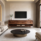 Wave Carved TV Stand with 3 Drawers & Open Shelf | Modern Media Console TH003-7KHK3MC