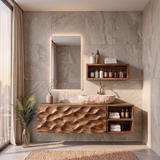 Floating Bathroom Vanity with Sculptural Cabinets & Open Side Shelves | Modern Vanity Cabinet TH003-4JYP9HL