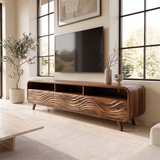 Wave Carved TV Stand with 3 Drawers & Open Shelves | Modern Media Console TH003-5GTN4YH
