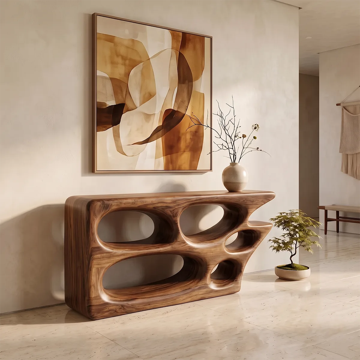 Organic Sculptural Console Table | Modern Open Shelf Console with Abstract Architectural Design TH003-9123