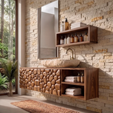 Floating Bathroom Vanity with Pebble Carved Doors & Open Side Shelves TH003-6VHK3DD