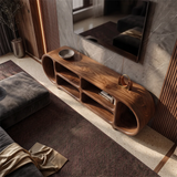 Sculptural TV Stand with Open Shelves | Organic Modern Media Console TH003-2CWG4EI