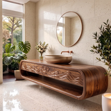 Modern Floating Bathroom Vanity with Drawers, Open Shelf & Curved Waterfall Design TH003-3PJG6FT