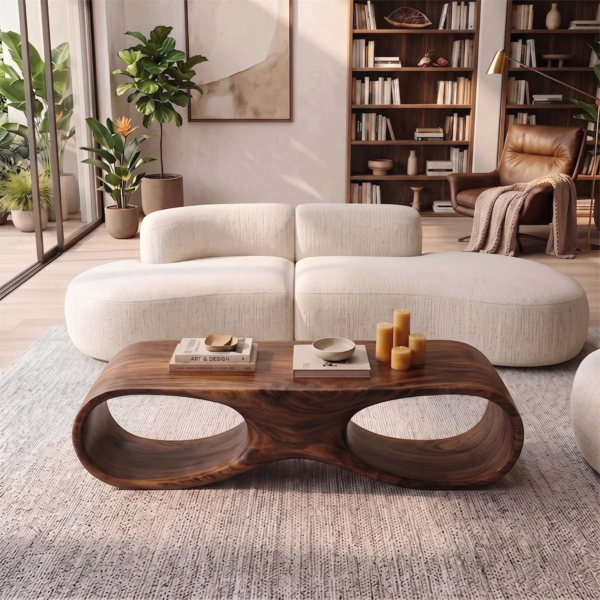 Sculptural Organic Coffee Table | Modern Curved Low Profile Living Room Table