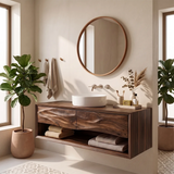 Floating Bathroom Vanity with 2 Sculpted Wave Drawers & Large Open Storage Shelf