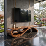 Organic Modern Sculptural TV Stand with Curved Open Shelf | Designer Media Console TH003-9FXK3JC