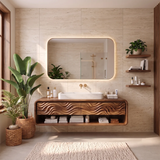 Modern Floating Bathroom Vanity with Drawers & Open Shelf | Wall-Mounted Vanity with Rounded Waterfall Design TH003-4NBY6SF