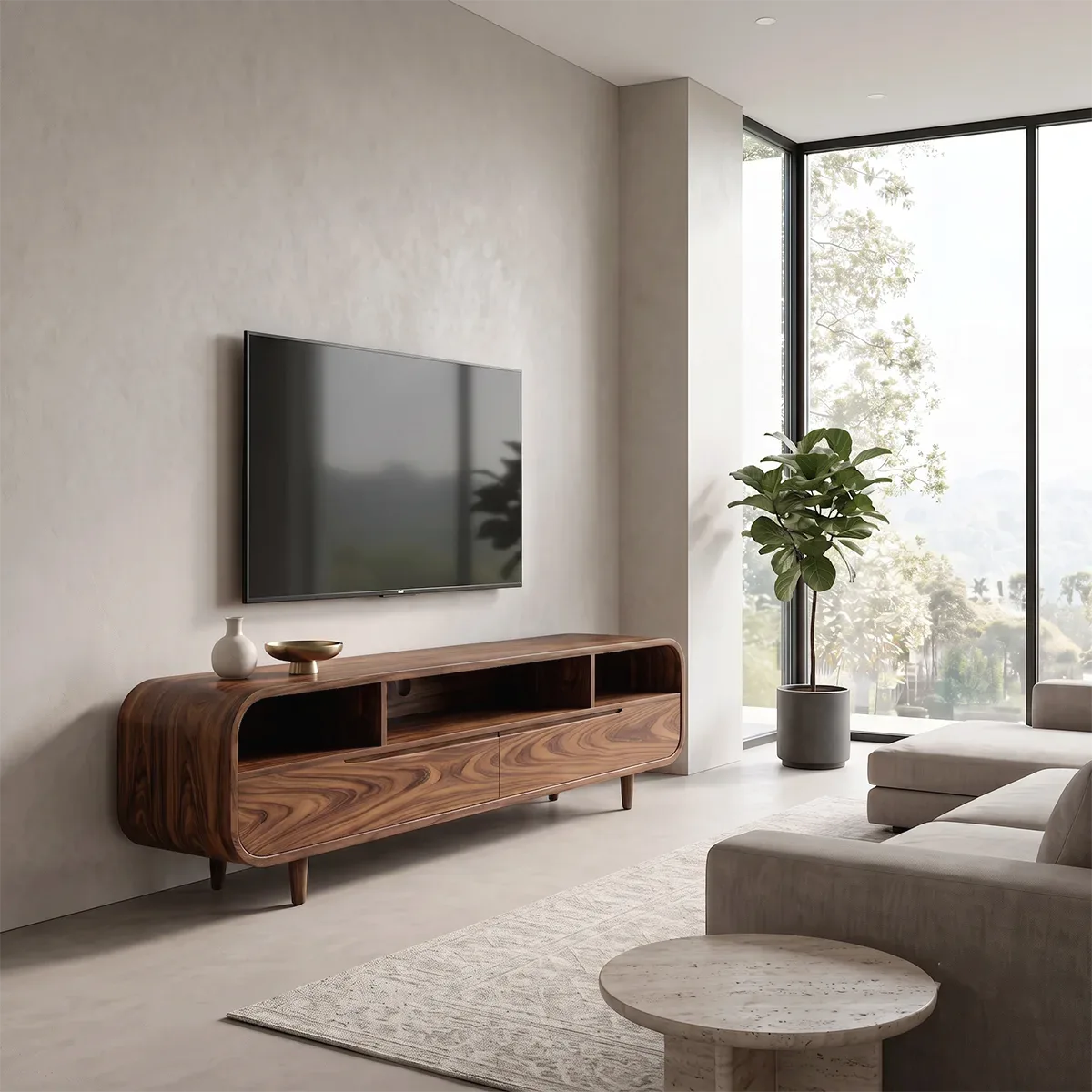 Modern TV Stand with 2 Drawers & Open Storage | Rounded Media Console TH003-5IKK5IP