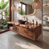 Floating Bathroom Vanity with Cabinet, Two Drawers & Open Shelf | Modern Live Edge Bathroom Vanity TH003-4SBL5MC