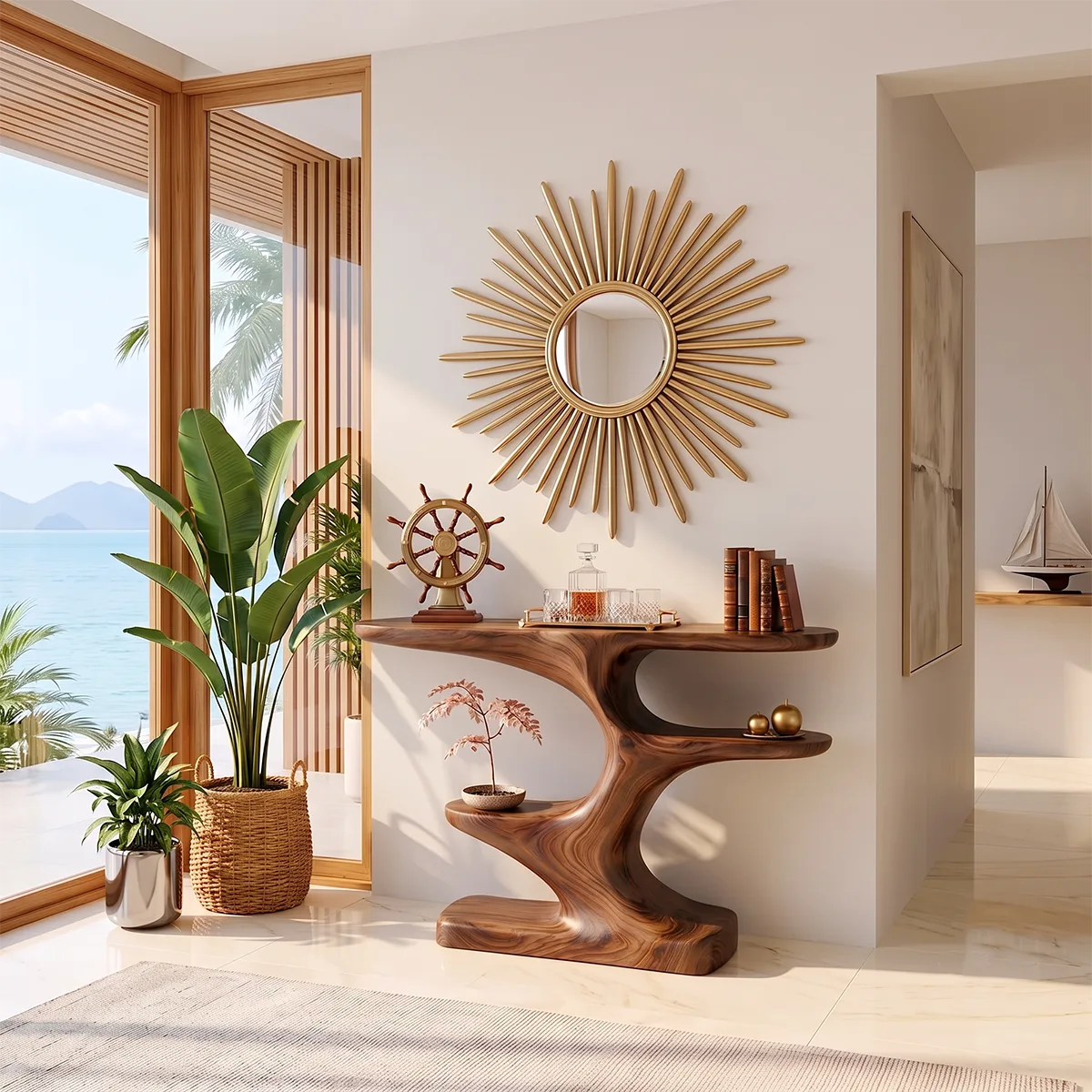 Modern Sculptural Console Table with Shelves | Organic Entryway Console Table for Contemporary Homes TH003-6721