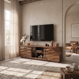Wave Carved TV Stand with 2 Cabinets & Open Shelves | Media Console TH003-6UCU1VC