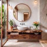 Organic Live Edge Floating Bathroom Vanity with Open Shelf & Drawers TH003-7JMQ3EG