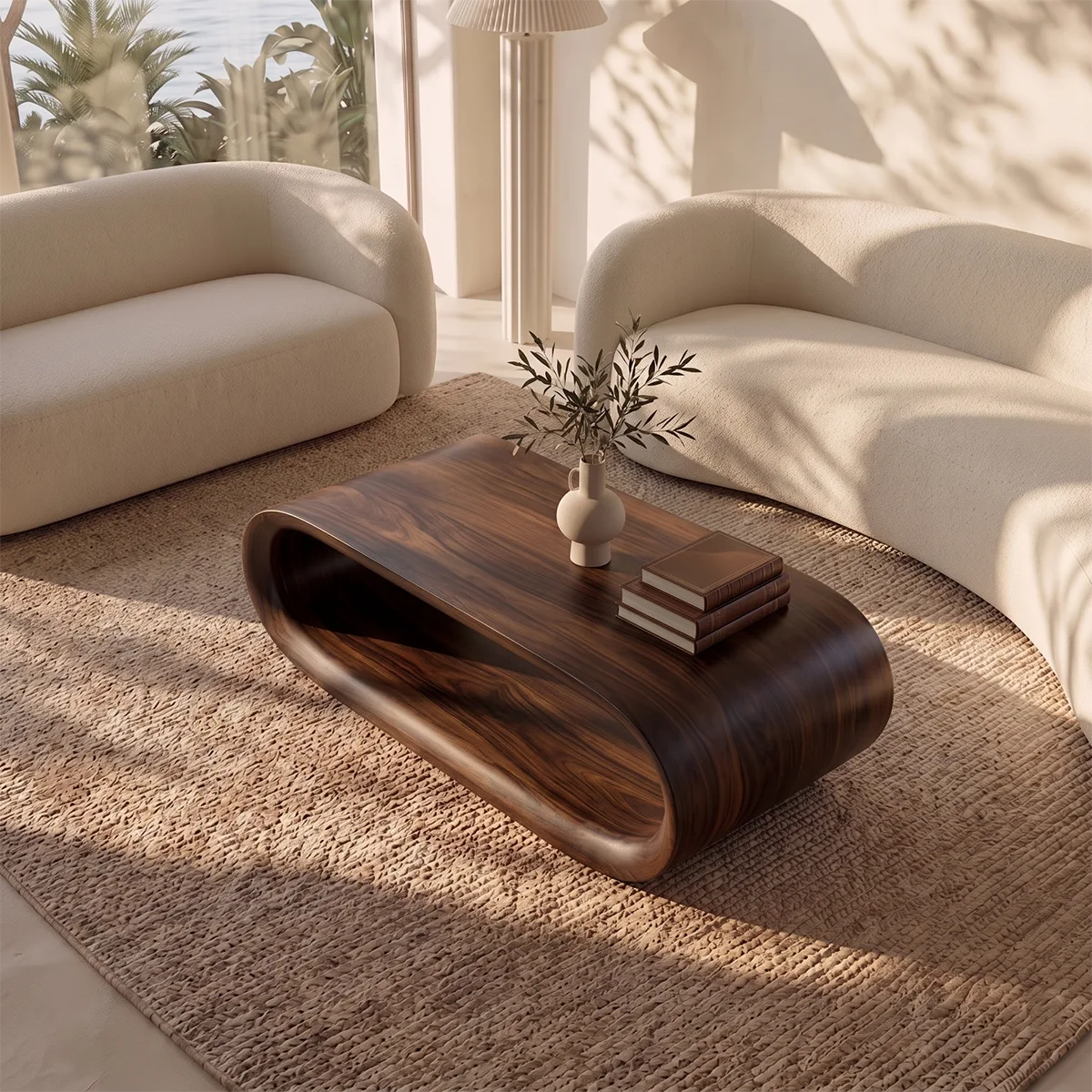 Sculptural Rounded Coffee Table | Organic Modern Open Center Living Room Table