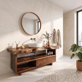 Live Edge Bathroom Vanity with Open Shelf & Drawers | Modern Organic Bathroom Cabinet