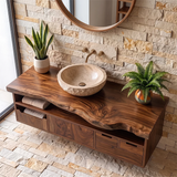 Organic Live Edge Floating Bathroom Vanity with Open Storage & Multi-Drawer Cabinet TH003-3OXF9BY