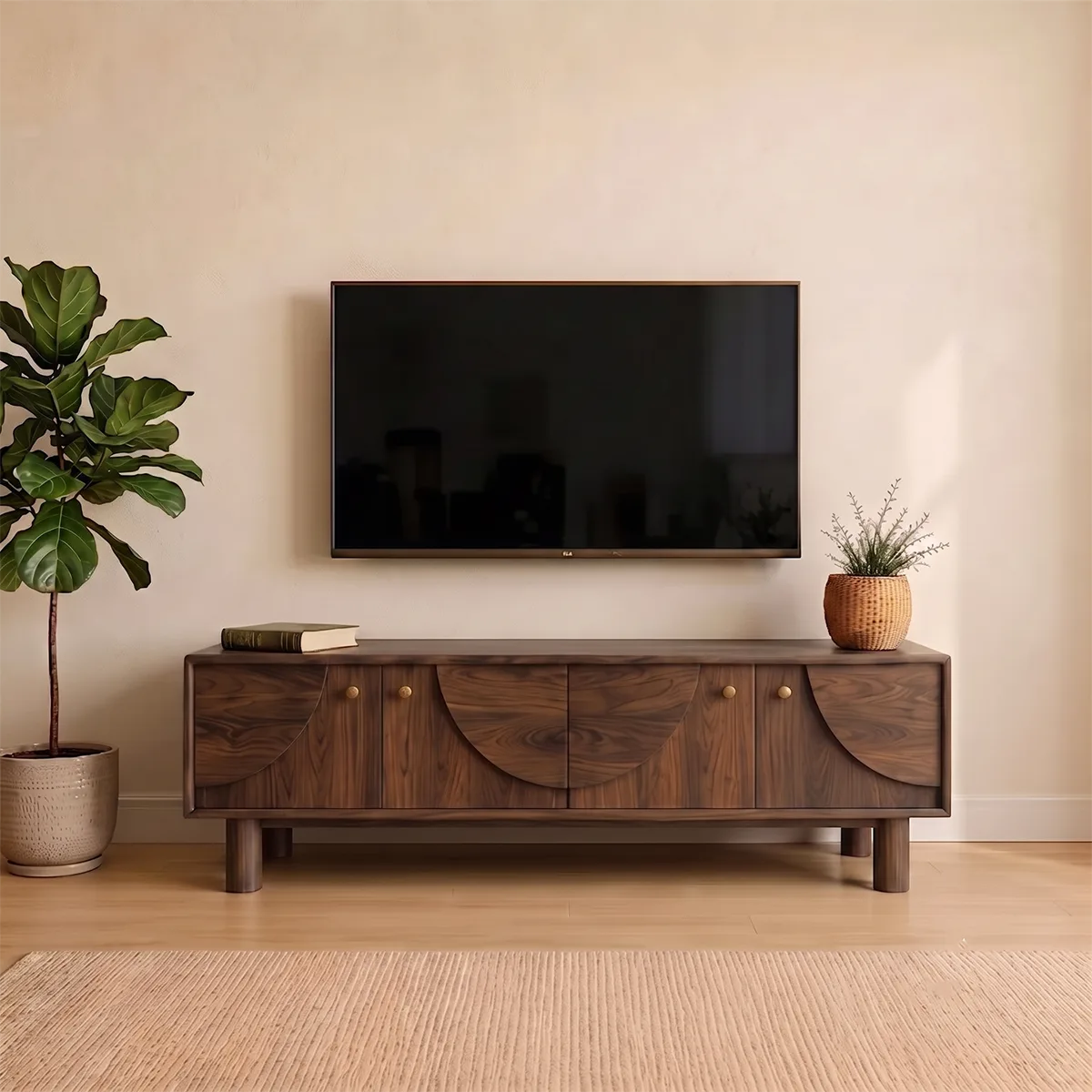 4-Door Mid-Century Modern TV Stand | Geometric Media Console