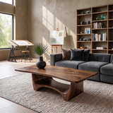 Organic Live Edge Coffee Table | Sculptural Waterfall Base Modern Living Room Table