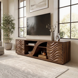 Wave Carved TV Stand with Drawers & Cabinet | Sculptural Media Console TH003-4MXF2YH
