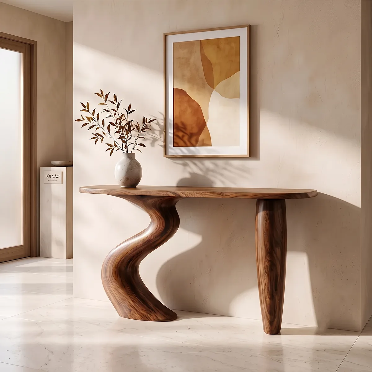 Organic Wave Console Table | Sculptural Entryway Table with Curved Pedestal Base TH003-1709