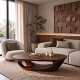 Sculptural Organic Coffee Table with Open Shelf | Modern Curved Living Room Center Table
