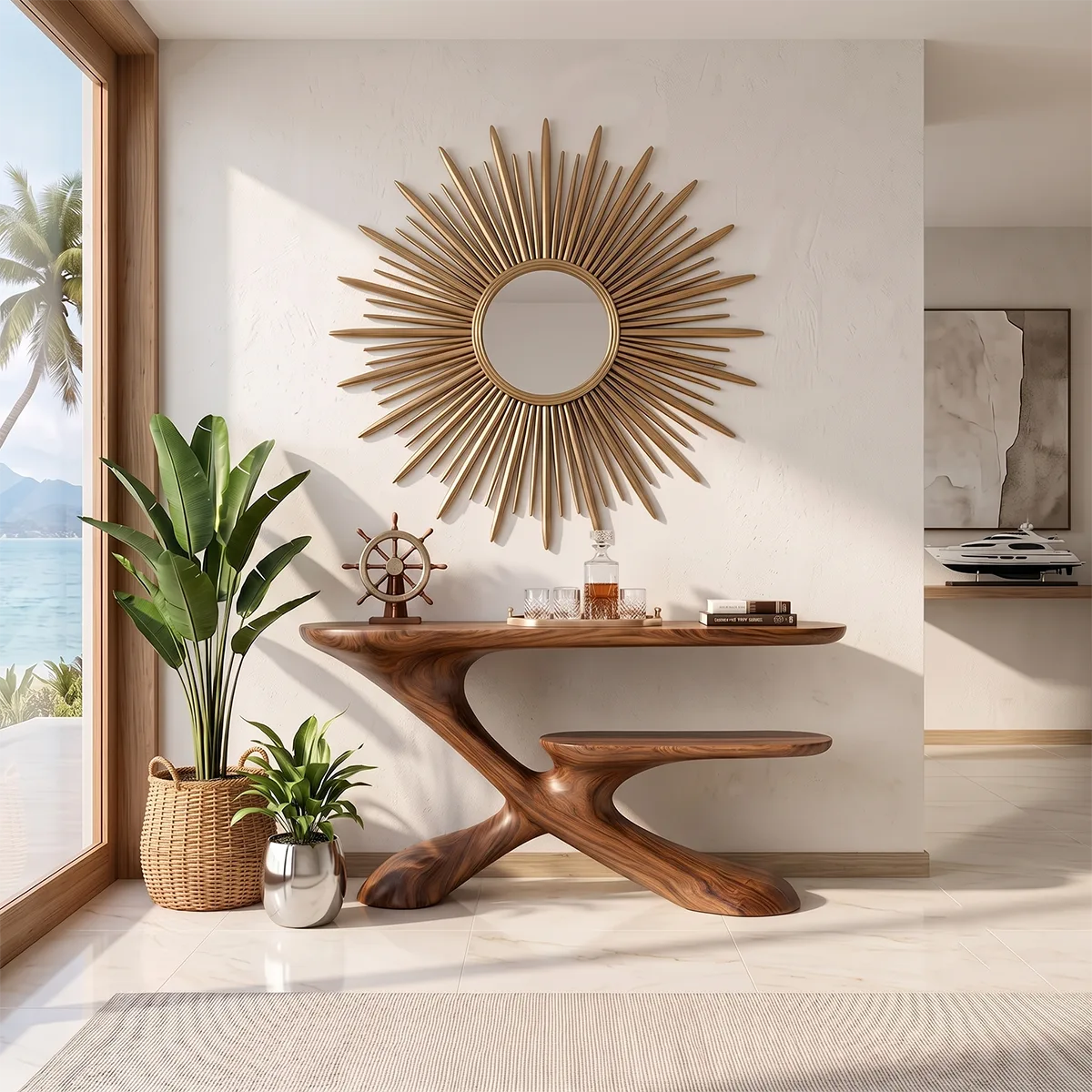 Sculptural Tiered Console Table | Organic Modern Entryway Table with Floating Curved Design TH003-4469