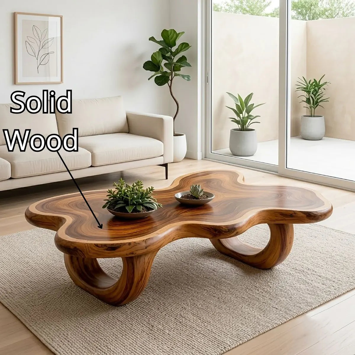 Modern Organic Wood Coffee Table with Freeform Top & Sculptural Base TT006-8349