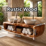 Floating Double Bathroom Vanity with Open Storage Compartments | Sculptural Organic Modern Design
