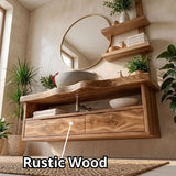 Floating Solid Wood Bathroom Vanity | Modern Bathroom Vanity with Double Drawers and Open Shelf TT006-7HIS6ML
