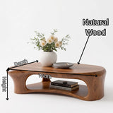 Organic Shape Coffee Table with Storage Shelf | Sculptural Solid Wood Living Room Table TT006-3938