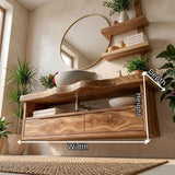 Floating Solid Wood Bathroom Vanity | Modern Bathroom Vanity with Double Drawers and Open Shelf TT006-7HIS6ML