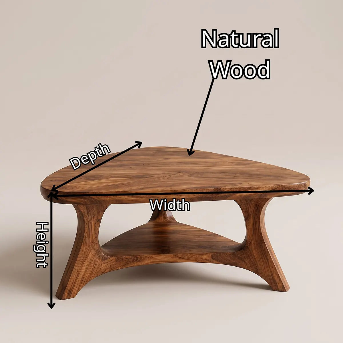 Organic Triangle Solid Wood Coffee Table with Open Shelf | Mid-Century Modern Living Room Table TT006-4619