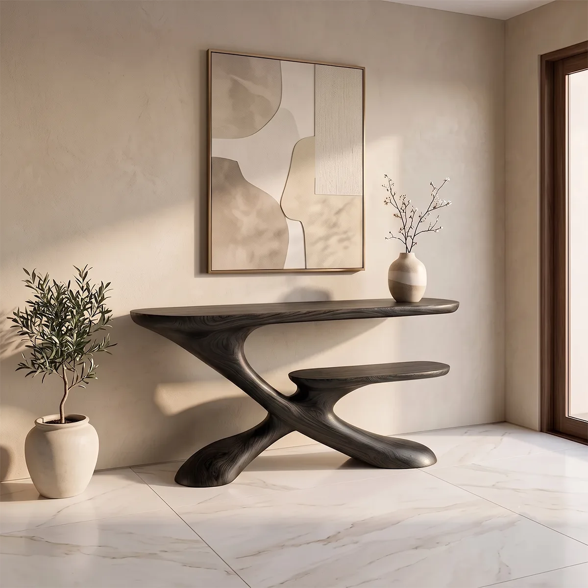 Sculptural Tiered Console Table | Organic Modern Entryway Table with Floating Curved Design TH003-4469