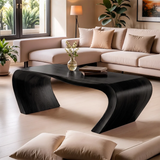 Solid Wood Waterfall Coffee Table | Modern Curved Wooden Coffee Table TT006-9943