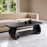Modern Waterfall Coffee Table | Curved Open Shelf Center Table with Sculptural Base TH003-2431