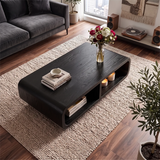 Modern Rectangular Coffee Table with Open Shelf | Rounded Edge Living Room Center Table