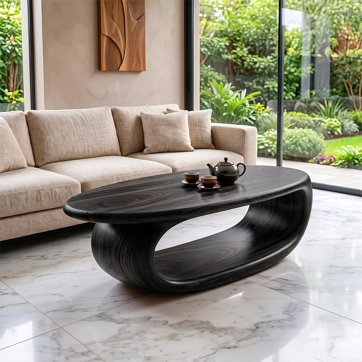 Modern Oval Coffee Table | Sculptural Open Base Center Table for Contemporary Living Room TH003-2681