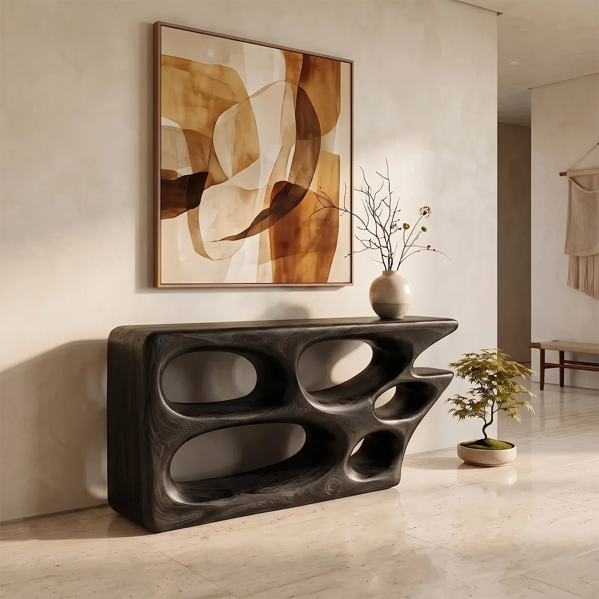 Organic Sculptural Console Table | Modern Open Shelf Console with Abstract Architectural Design TH003-9123