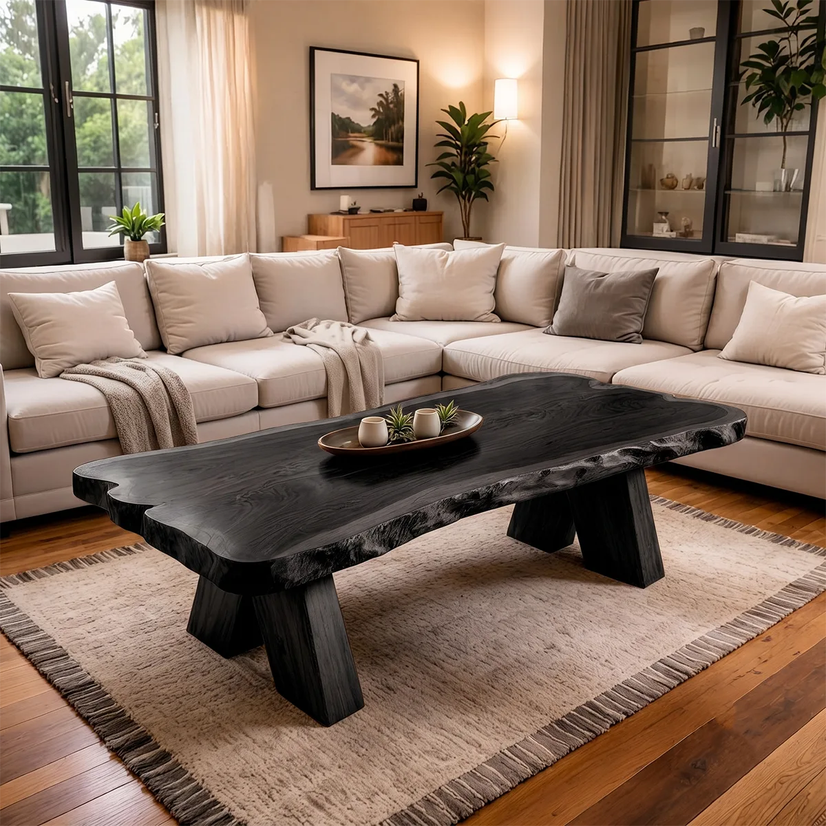 Live Edge Solid Wood Coffee Table | Handcrafted Natural Wood Center Table TT006-6055