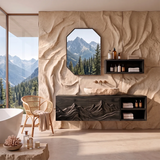 Floating Bathroom Vanity with Mountain Carved Doors & Open Side Shelves TH003-3HMW2TU