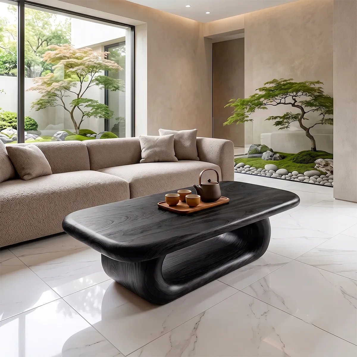 Modern Coffee Table with Sculptural Open Base | Rounded Rectangle Center Table for Contemporary Living Room TH003-5785
