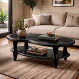 Organic Shape Coffee Table with Storage Shelf | Handcrafted Solid Wood Live Edge Table TT006-1025