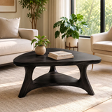 Organic Triangle Solid Wood Coffee Table with Open Shelf | Mid-Century Modern Living Room Table TT006-4619