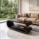 Modern Waterfall Coffee Table with Open Shelf | Contemporary Curved Center Table for Living Room TH003-6318