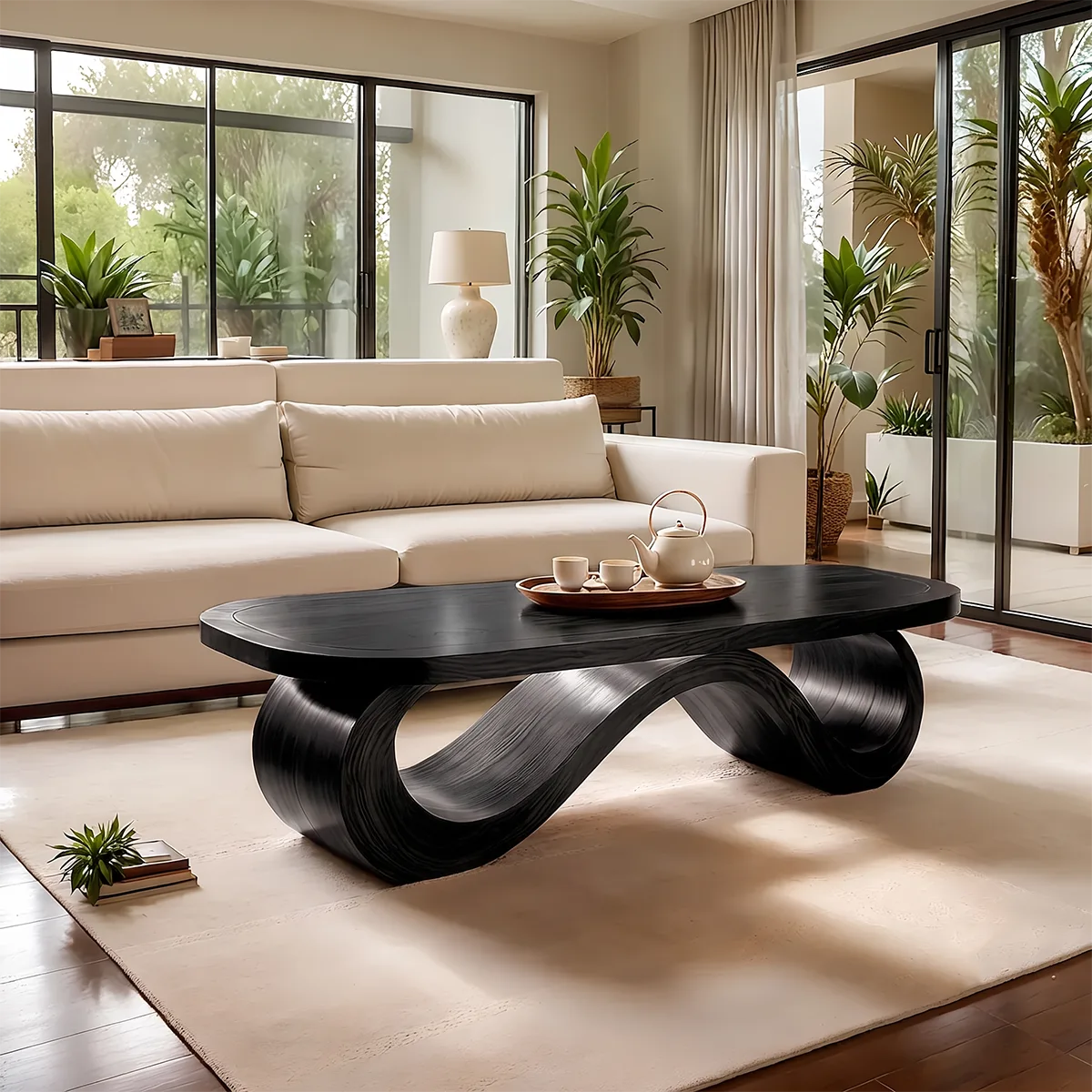 Modern Wave Coffee Table | Sculptural Curved Center Table for Contemporary Living Room TH003-2856
